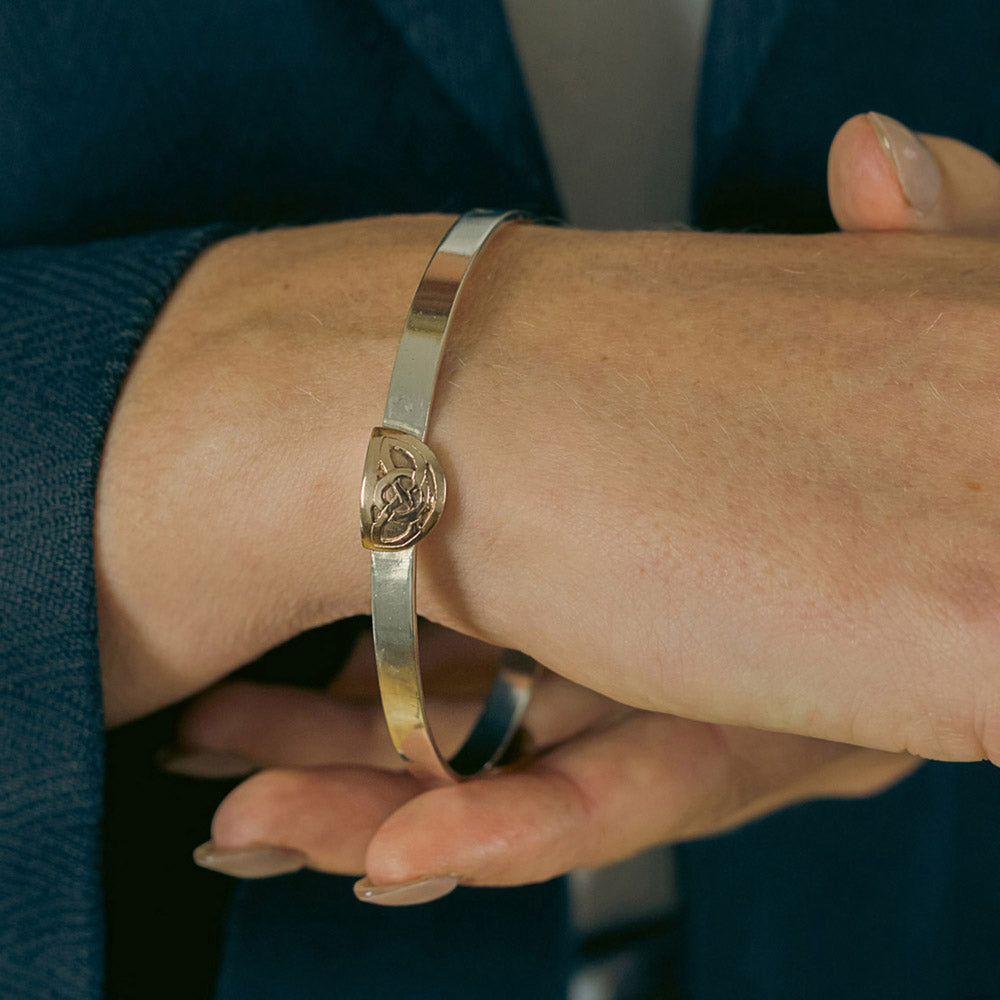 Handmade Recycled Sterling Silver Bangle with 9kt Gold Celtic Knot Feature