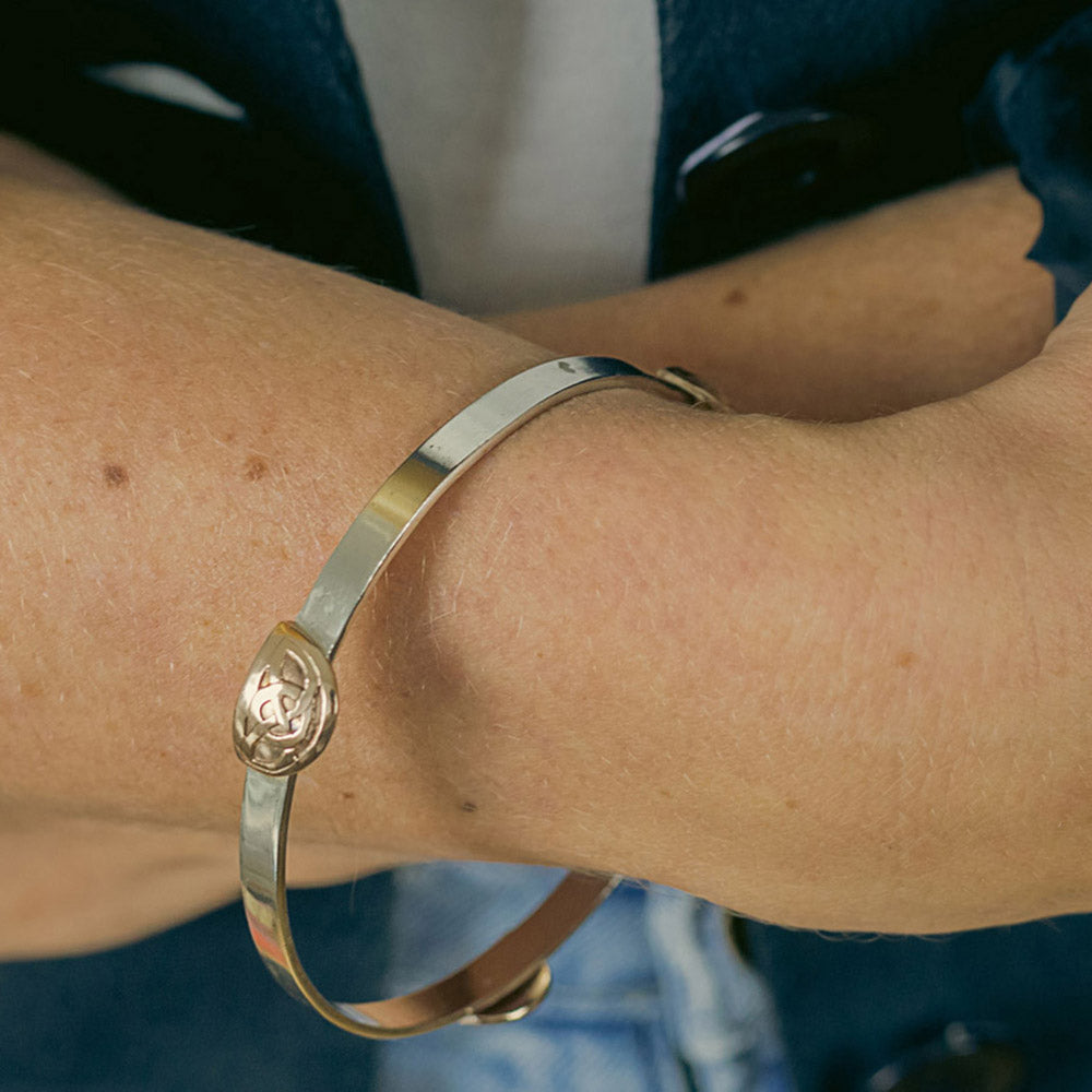 Handmade Recycled Sterling Silver Bangle with 9kt Gold Celtic Knot Feature