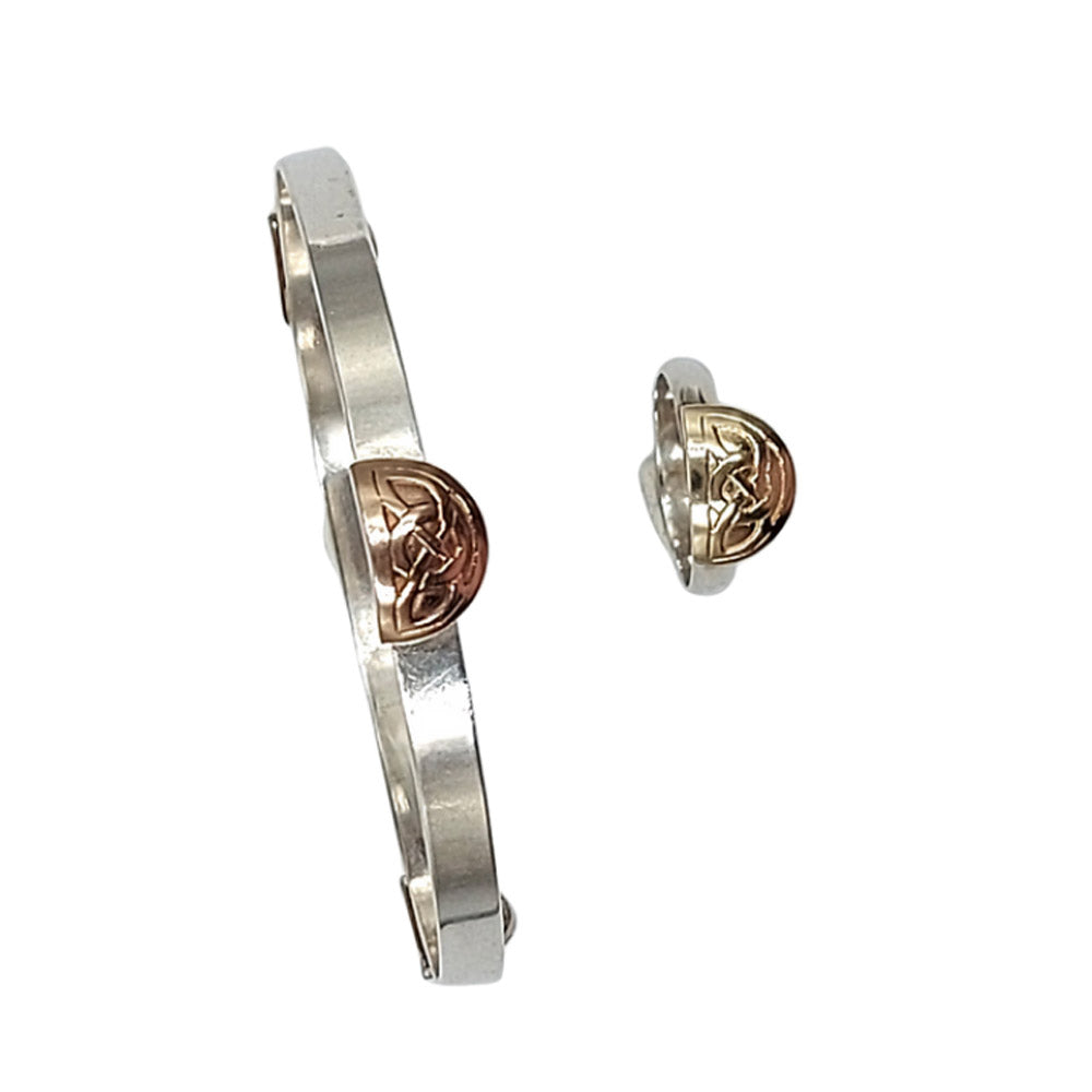 Handmade Recycled Sterling Silver Bangle with 9kt Gold Celtic Knot Feature