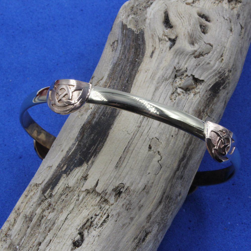Handmade Recycled Sterling Silver Bangle with 9kt Gold Celtic Knot Feature