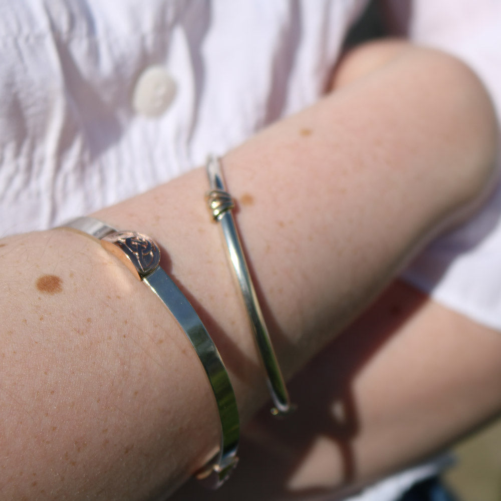 Handmade Recycled Sterling Silver Bangle with 9kt Gold Celtic Knot Feature