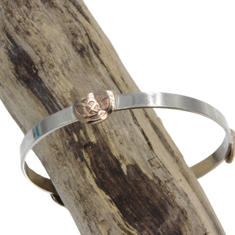 Handmade Recycled Sterling Silver Bangle with 9kt Gold Celtic Knot Feature