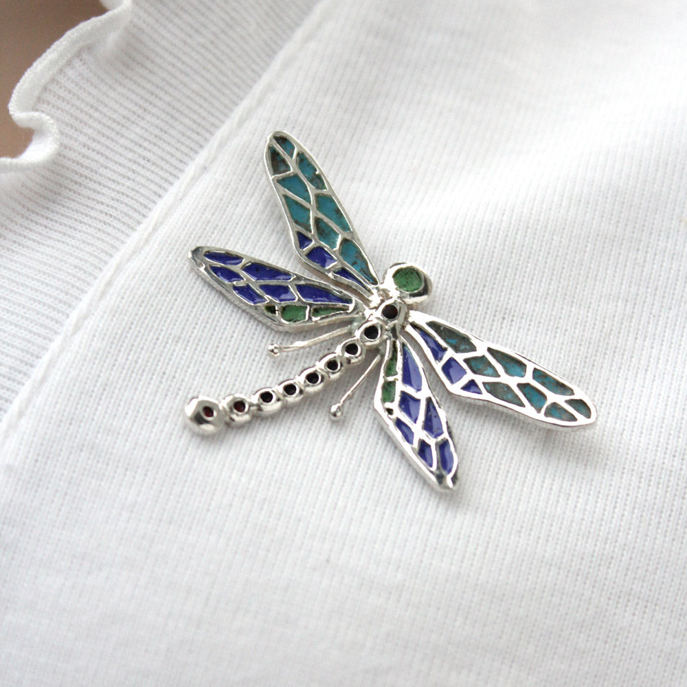 Unique Enamelled Sterling Silver Dragonfly by Robert Spotten