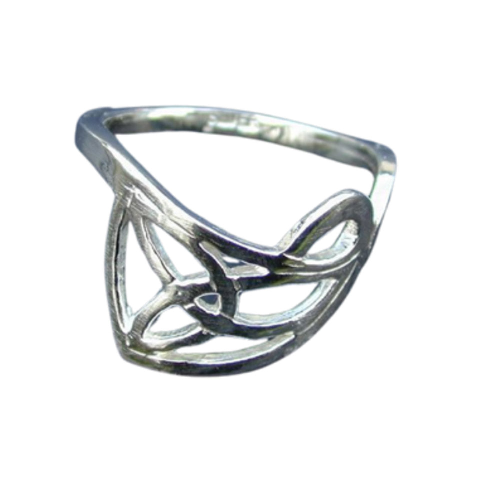 sterling silver ring with open work celtic design in a loose triangular shape