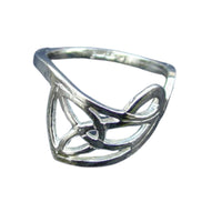 sterling silver ring with open work celtic design in a loose triangular shape