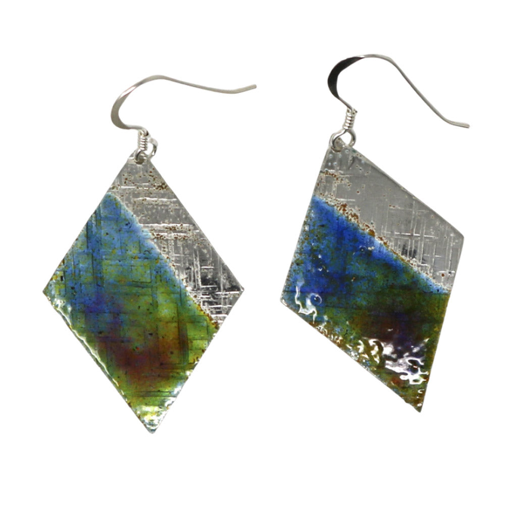 Sterling silver Enamelled Earrings (diamond shape) - blue or green
