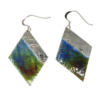 Sterling silver Enamelled Earrings (diamond shape) - blue or green