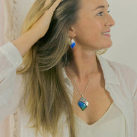 Sterling silver Enamelled Earrings (diamond shape) - blue or green