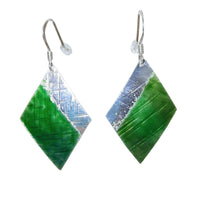 Sterling silver Enamelled Earrings (diamond shape) - blue or green