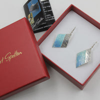 Sterling silver Enamelled Earrings (diamond shape) - blue or green
