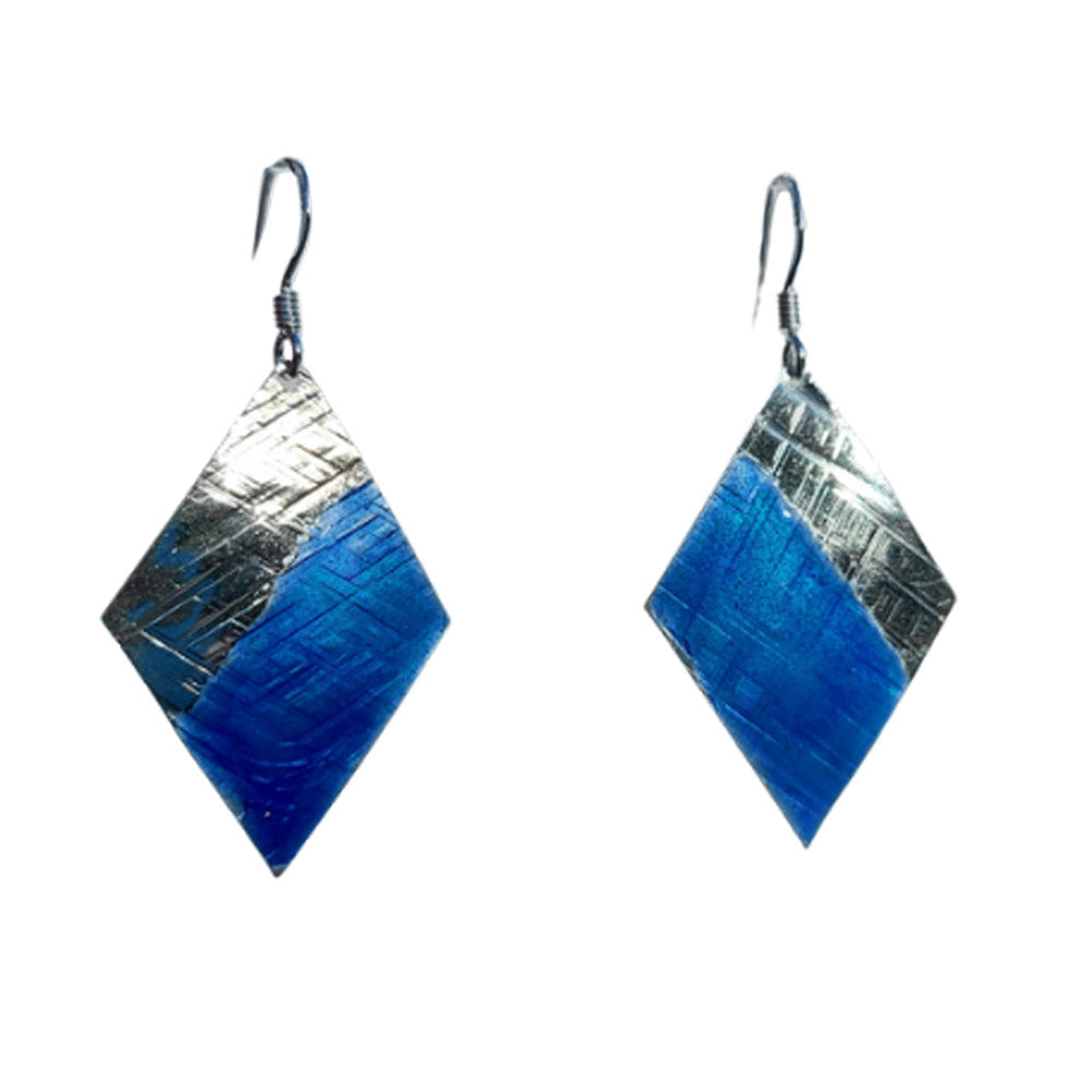 Sterling silver Enamelled Earrings (diamond shape) - blue or green