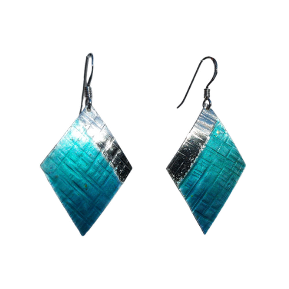 Sterling silver Enamelled Earrings (diamond shape) - blue or green