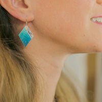 Sterling silver Enamelled Earrings (diamond shape) - blue or green