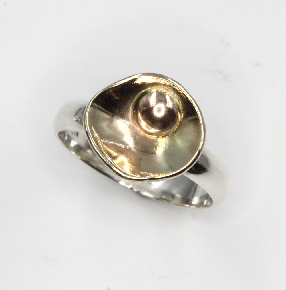 Gold and Silver Buttercup ring - Unique Yellow Gold Ring and Sterling Silver, fashion ring with Gold bead by Robert Spotten