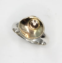 Gold and Silver Buttercup ring - Unique Yellow Gold Ring and Sterling Silver, fashion ring with Gold bead by Robert Spotten