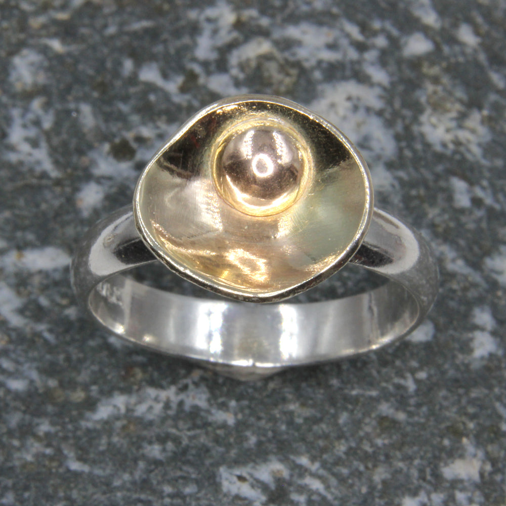 Gold and Silver Buttercup ring - Unique Yellow Gold Ring and Sterling Silver, fashion ring with Gold bead by Robert Spotten
