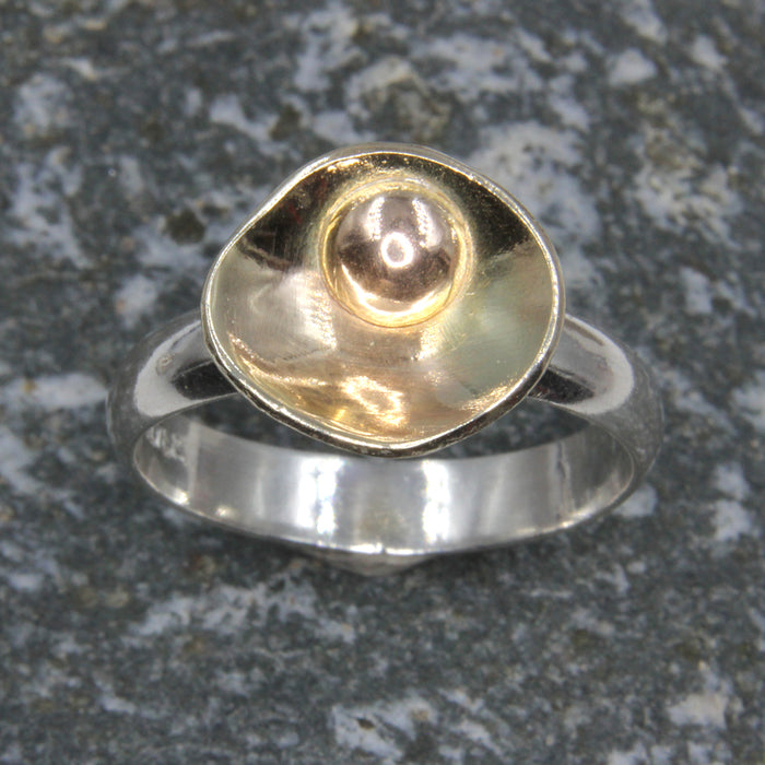 Gold and Silver Buttercup ring - Unique Yellow Gold Ring and Sterling Silver, fashion ring with Gold bead by Robert Spotten