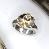 Gold and Silver Buttercup ring - Unique Yellow Gold Ring and Sterling Silver, fashion ring with Gold bead by Robert Spotten