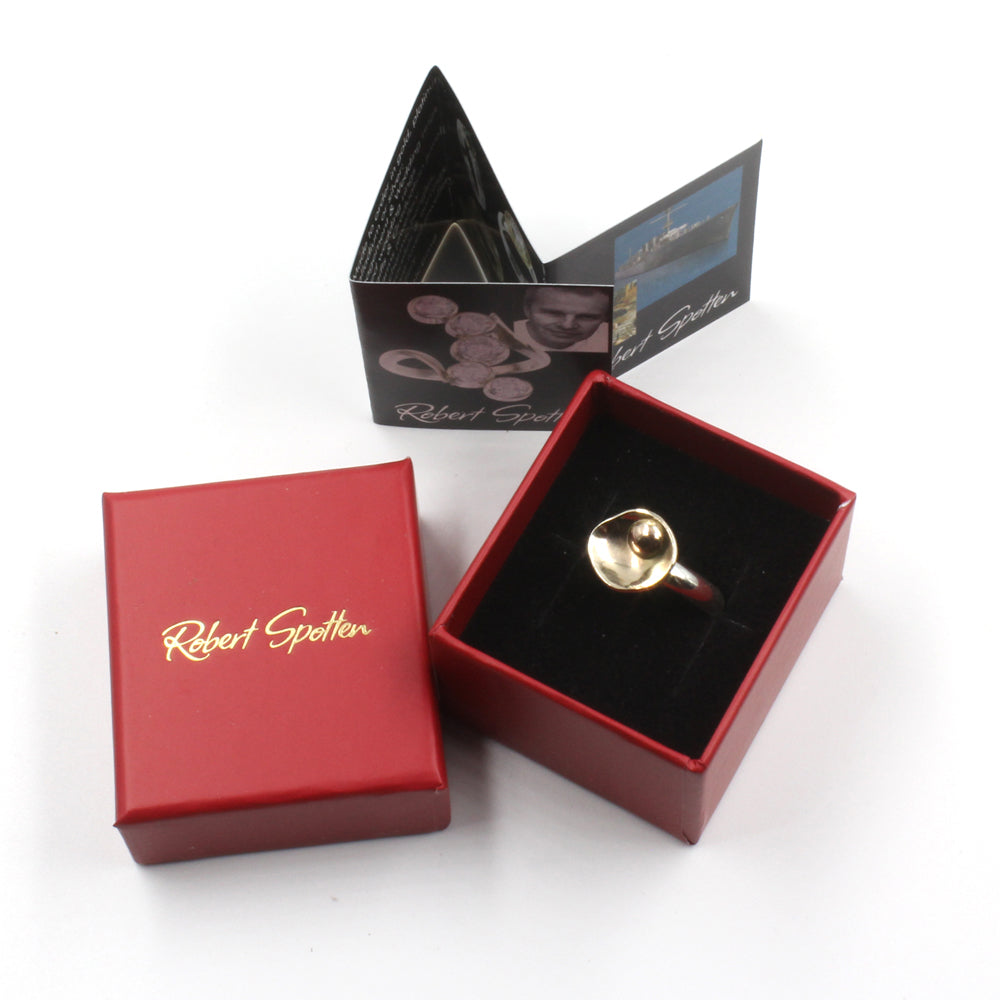 Gold and Silver Buttercup ring - Unique Yellow Gold Ring and Sterling Silver, fashion ring with Gold bead by Robert Spotten