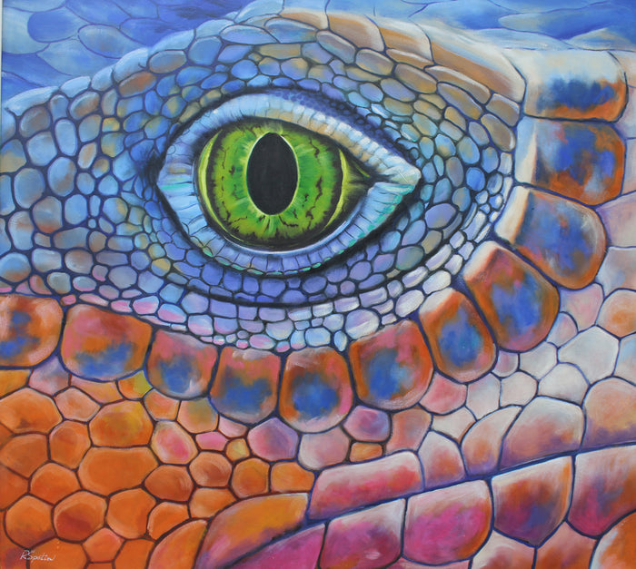 Eye of the Green Iguana - Oil painting by Robert Spotten