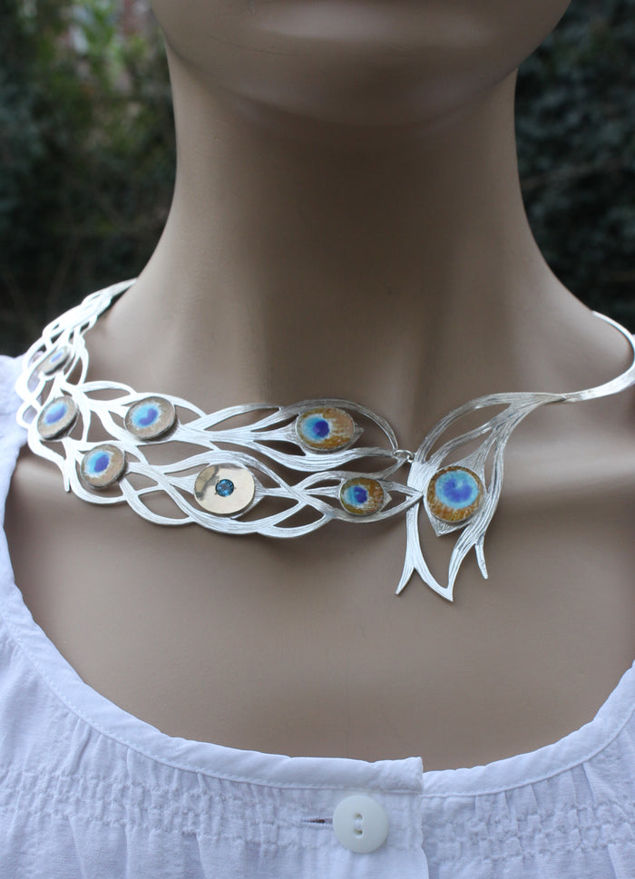 One Off Unique Sterling Silver and Gold Peacock Pendant by Robert Spotten
