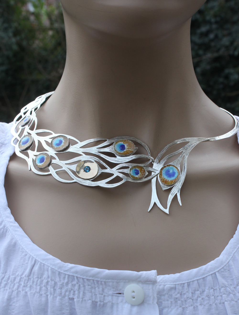 One Off Unique Sterling Silver and Gold Peacock Pendant by Robert Spotten