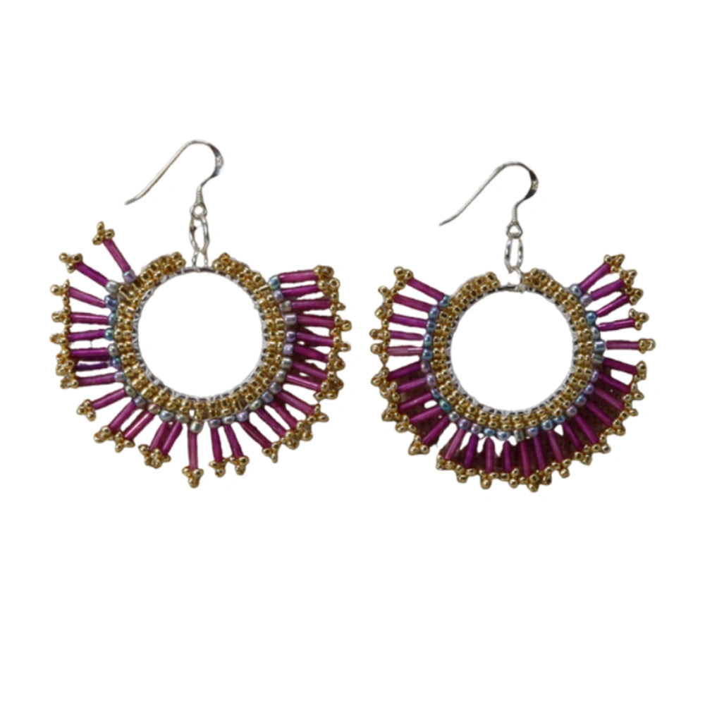 Sunburst Statement Earrings – Handcrafted Beadwork with sterling silver hooks -choice of colour