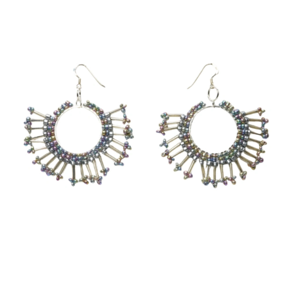 Sunburst Statement Earrings – Handcrafted Beadwork with sterling silver hooks -choice of colour