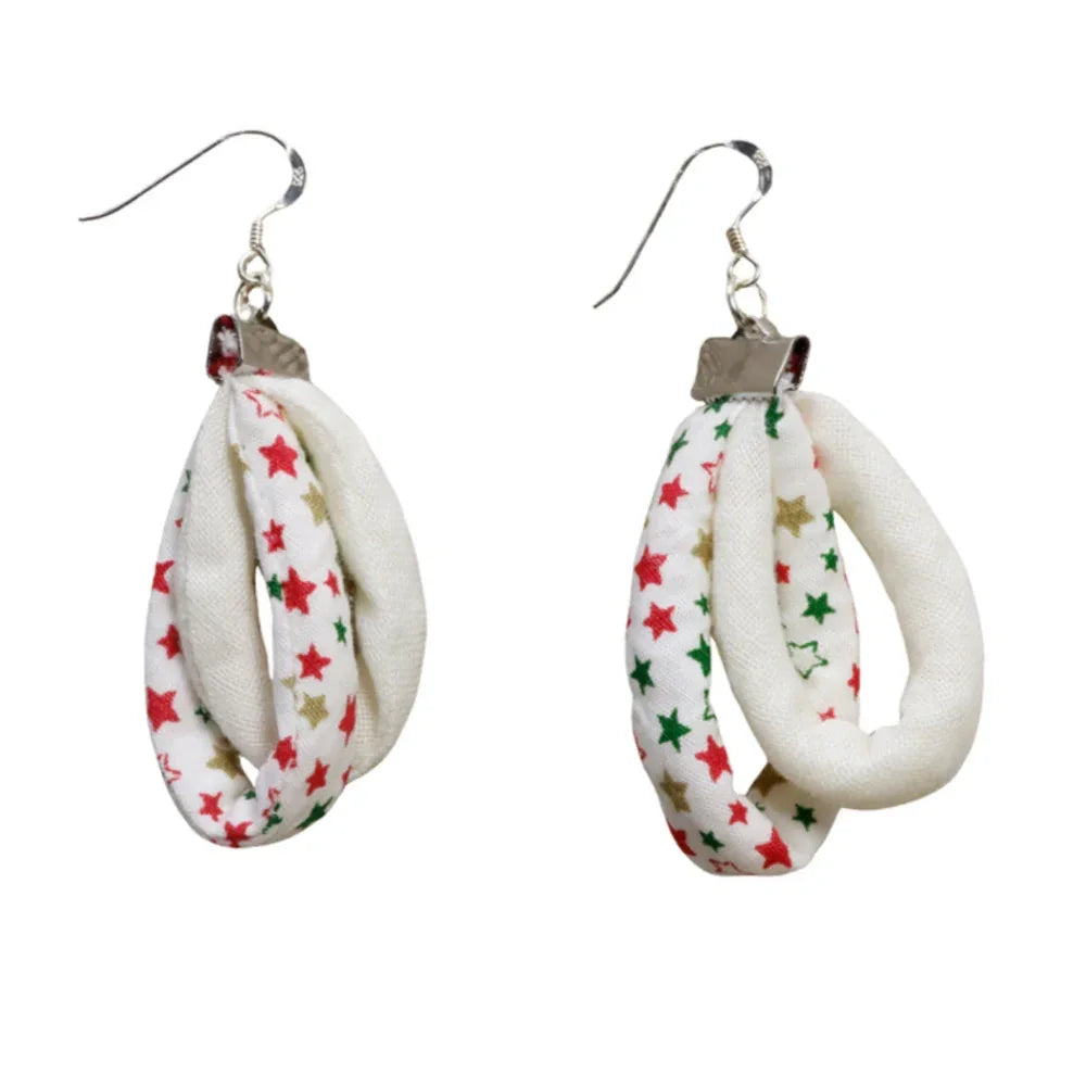 Handmade Textile Double Earrings with sterling silver hooks – Playful, Light & One of a Kind - variety of patterns to choose from - The Puffin Gallery