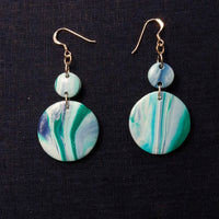 Double Disc Ocean-Inspired Polymer Clay Earrings with sterling silver hooks