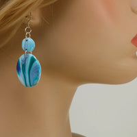 Double Disc Ocean-Inspired Polymer Clay Earrings with sterling silver hooks