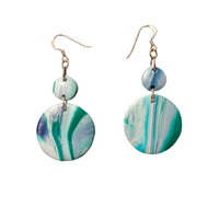 Double Disc Ocean-Inspired Polymer Clay Earrings with sterling silver hooks