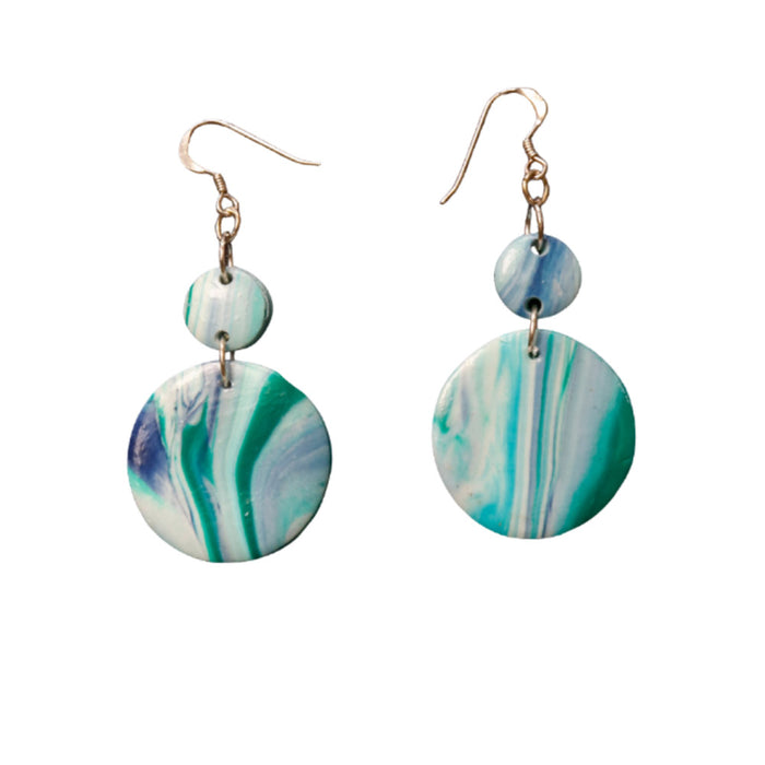Double Disc Ocean-Inspired Polymer Clay Earrings with sterling silver hooks