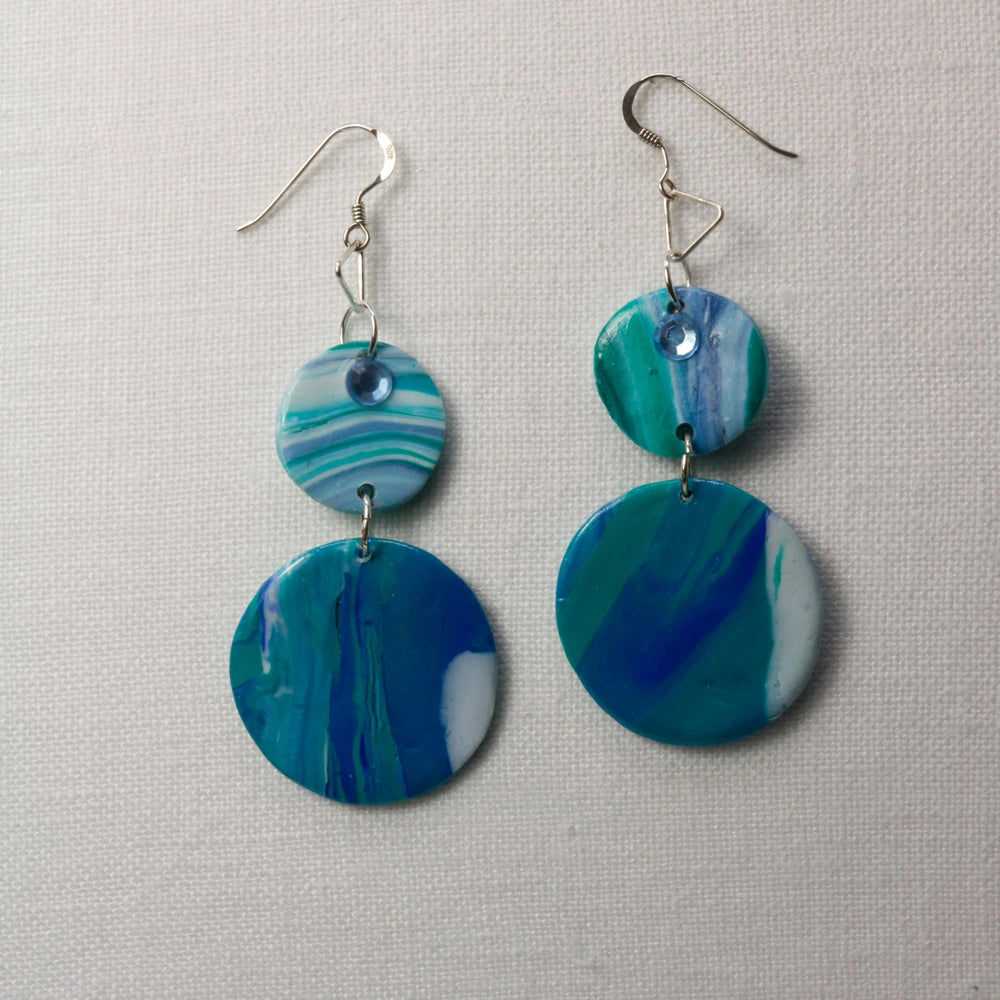 Double Disc Ocean-Inspired Polymer Clay Earrings with sterling silver hooks V2