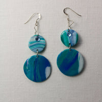 Double Disc Ocean-Inspired Polymer Clay Earrings with sterling silver hooks V2
