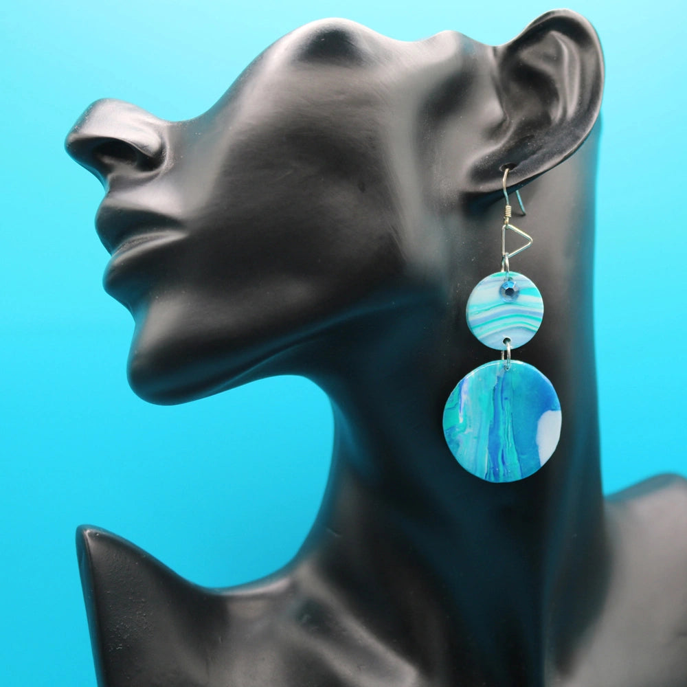 Double Disc Ocean-Inspired Polymer Clay Earrings with sterling silver hooks V2