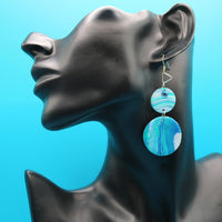 Double Disc Ocean-Inspired Polymer Clay Earrings with sterling silver hooks V2