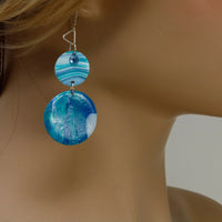 Double Disc Ocean-Inspired Polymer Clay Earrings with sterling silver hooks V2