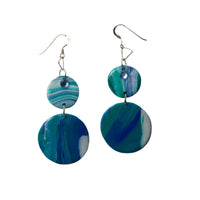 Double Disc Ocean-Inspired Polymer Clay Earrings with sterling silver hooks V2