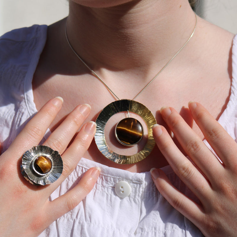 Handmade Tiger-eye (or other selected stone) Unique Sterling Silver Fashion Ring by Robert Spotten