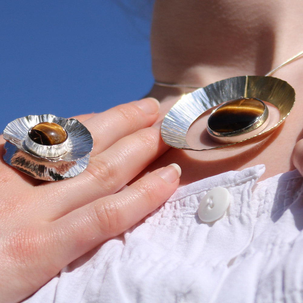 Handmade Tiger-eye (or other selected stone) Unique Sterling Silver Fashion Ring by Robert Spotten