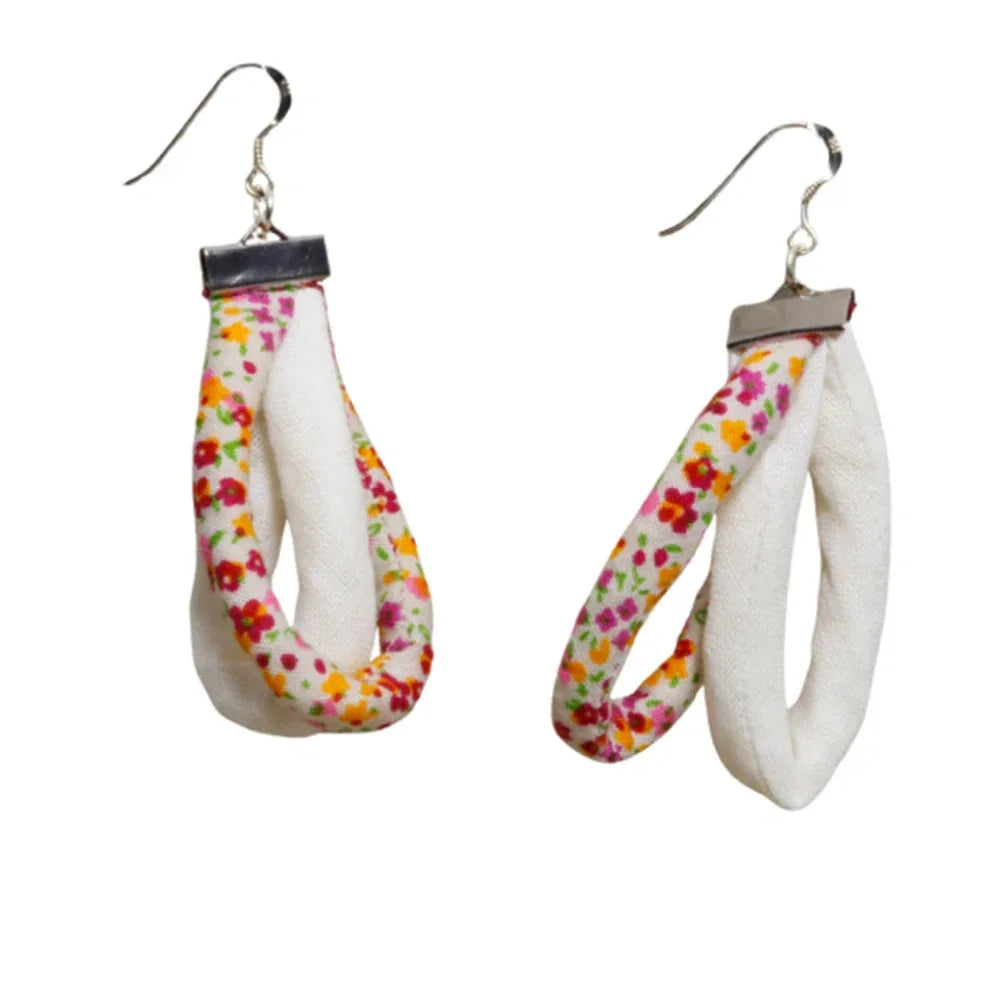 Handmade Textile Double Earrings with sterling silver hooks – Playful, Light & One of a Kind - variety of patterns to choose from - The Puffin Gallery