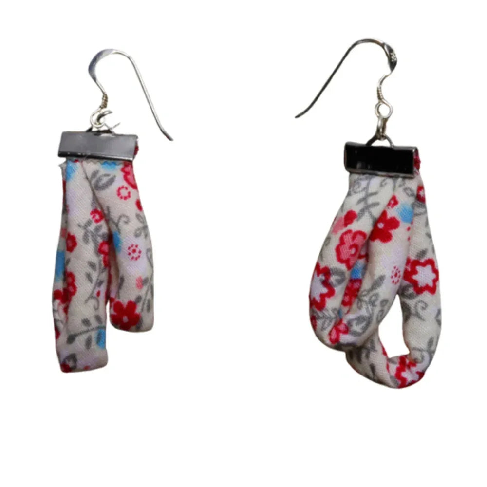 Handmade Textile Double Earrings with sterling silver hooks – Playful, Light & One of a Kind - variety of patterns to choose from - The Puffin Gallery