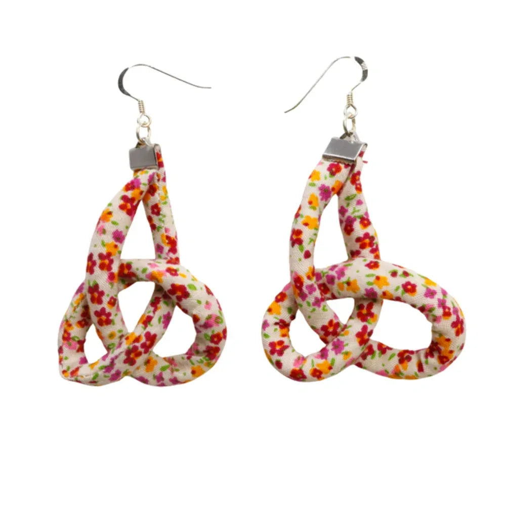 Handmade Textile Knot Earrings with sterling silver hooks – Playful, Light & One of a Kind - variety of patterns to choose from - The Puffin Gallery