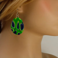 Large Green & Blue Disc Polymer Clay Earrings with Sterling Silver hooks