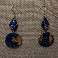 Midnight Blue Diamond shape & Disc Polymer Clay Earrings with Sterling Silver hooks