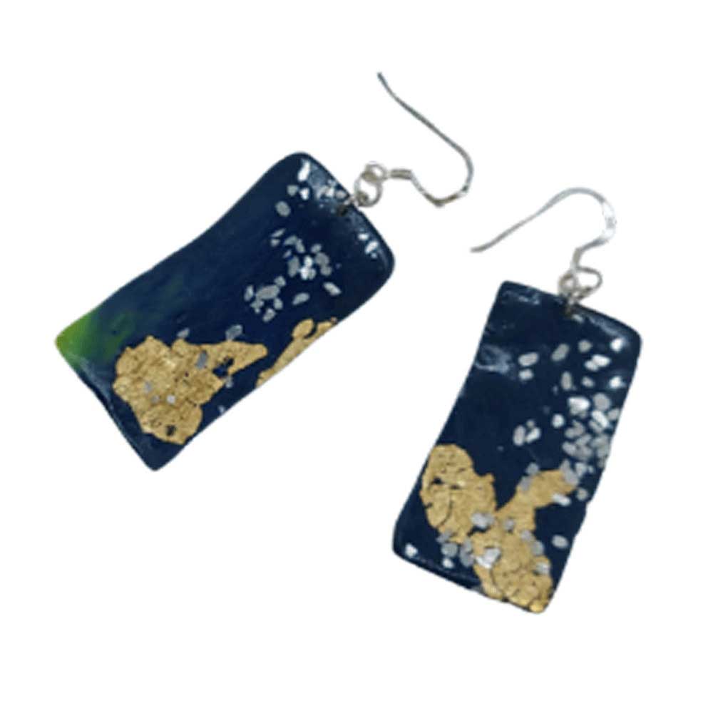 Starry Night Rectangle Polymer Clay Earrings with Sterling silver hooks