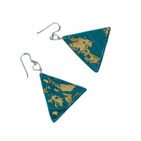 Turquoise & Gold Triangle Polymer Clay Earrings with Sterling Silver hooks