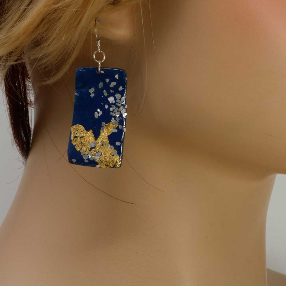 Starry Night Rectangle Polymer Clay Earrings with Sterling silver hooks