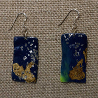 Starry Night Rectangle Polymer Clay Earrings with Sterling silver hooks